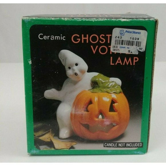 Vtg Robert Alan Candle Company 5" Tall Ghost Votive Lamp In Original Box #80023 - Picture 3 of 11